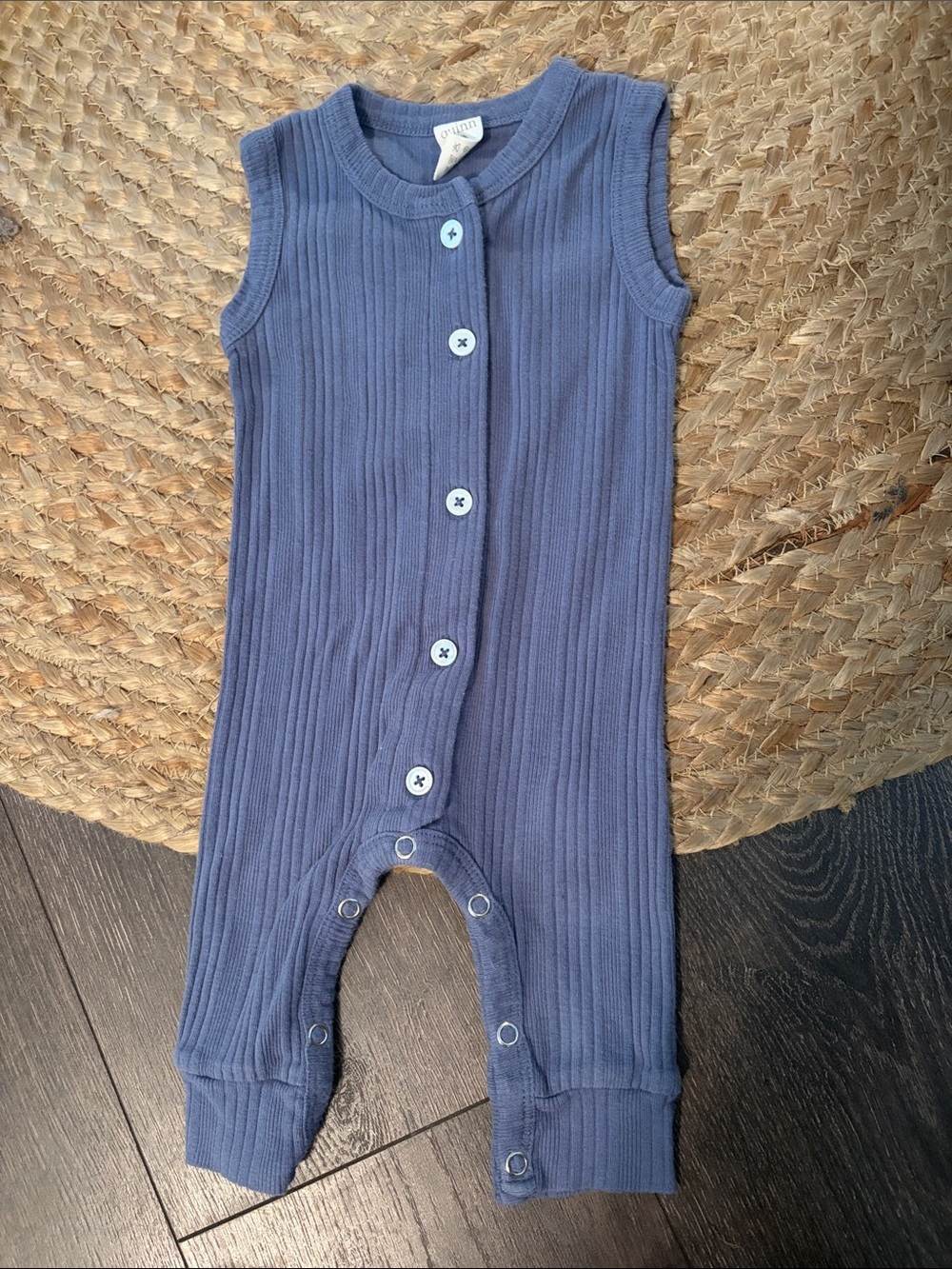 kate quinn Ribbed Sleeveless Romper in Slate Blue 3-6 months